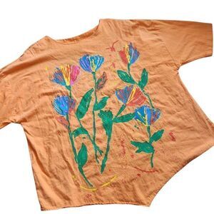 Vintage Joanna Top Womens Large Oversized Retro Boho Floral Asymmetrical Upcycle